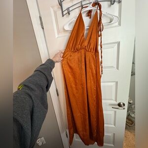Satin Halter Maxi Dress in Burnt Orange